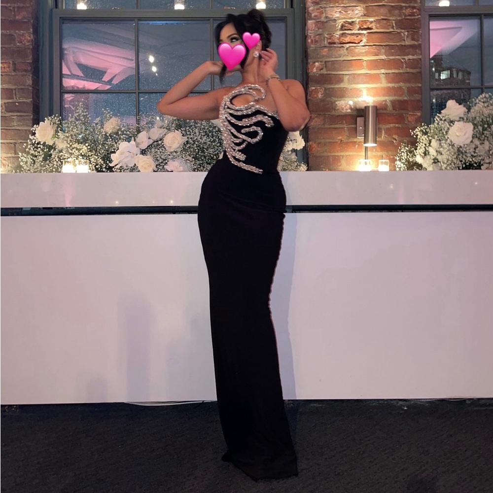 Embroidered Corset Black Dress